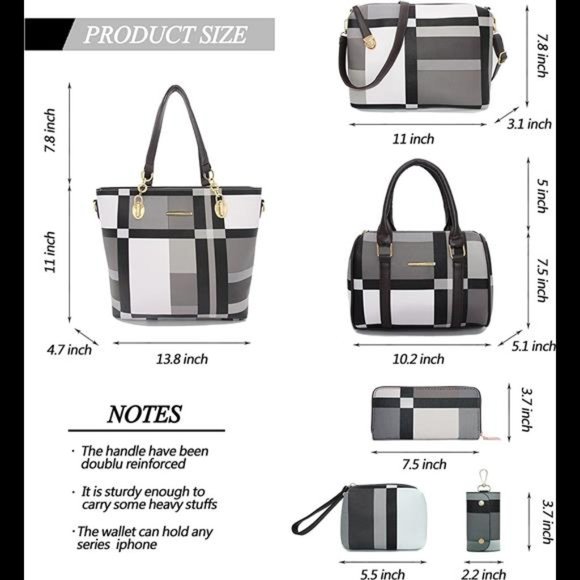 6 Pieces Designer Purses and Handbags for Women Satchel Shoulder Bag Tote - Picture 5 of 6